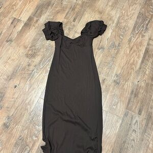 Free People Ruffled Sleeve Brown Midi Dress